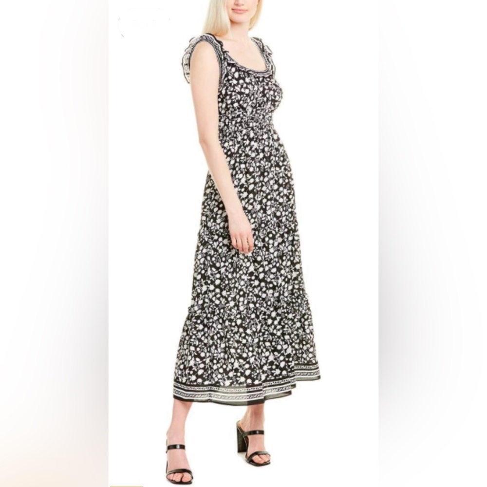 Max Studio Sleeveless Smocked Waist Floral Scoop Neck Tiered Dress Size Large